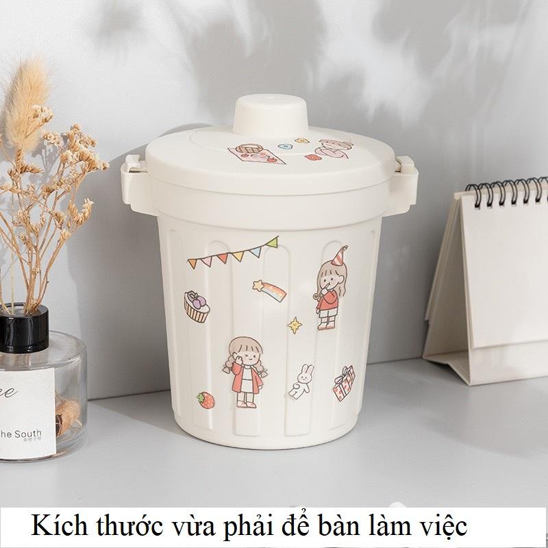 Thùng rác mini để bàn hình xô tặng kèm sticker, sọt rác nhỏ văn phòng tiện lợi