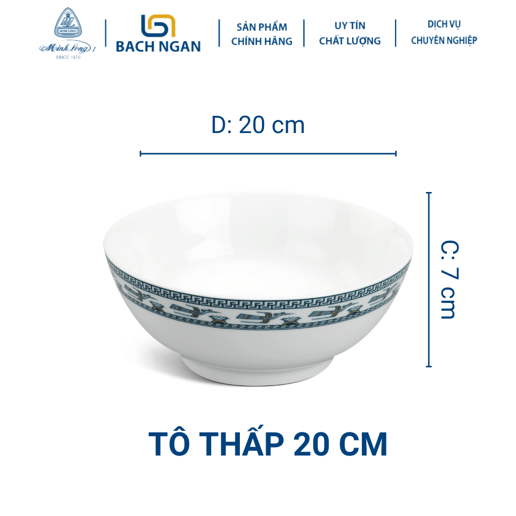 Tô thấp Minh Long 20 cm Jasmine Chim Lạc Bằng sứ, Hàng Đẹp, Cao Cấp, Dùng Trong Gia Đình, Đãi Khách, Tặng Quà Tân Gia