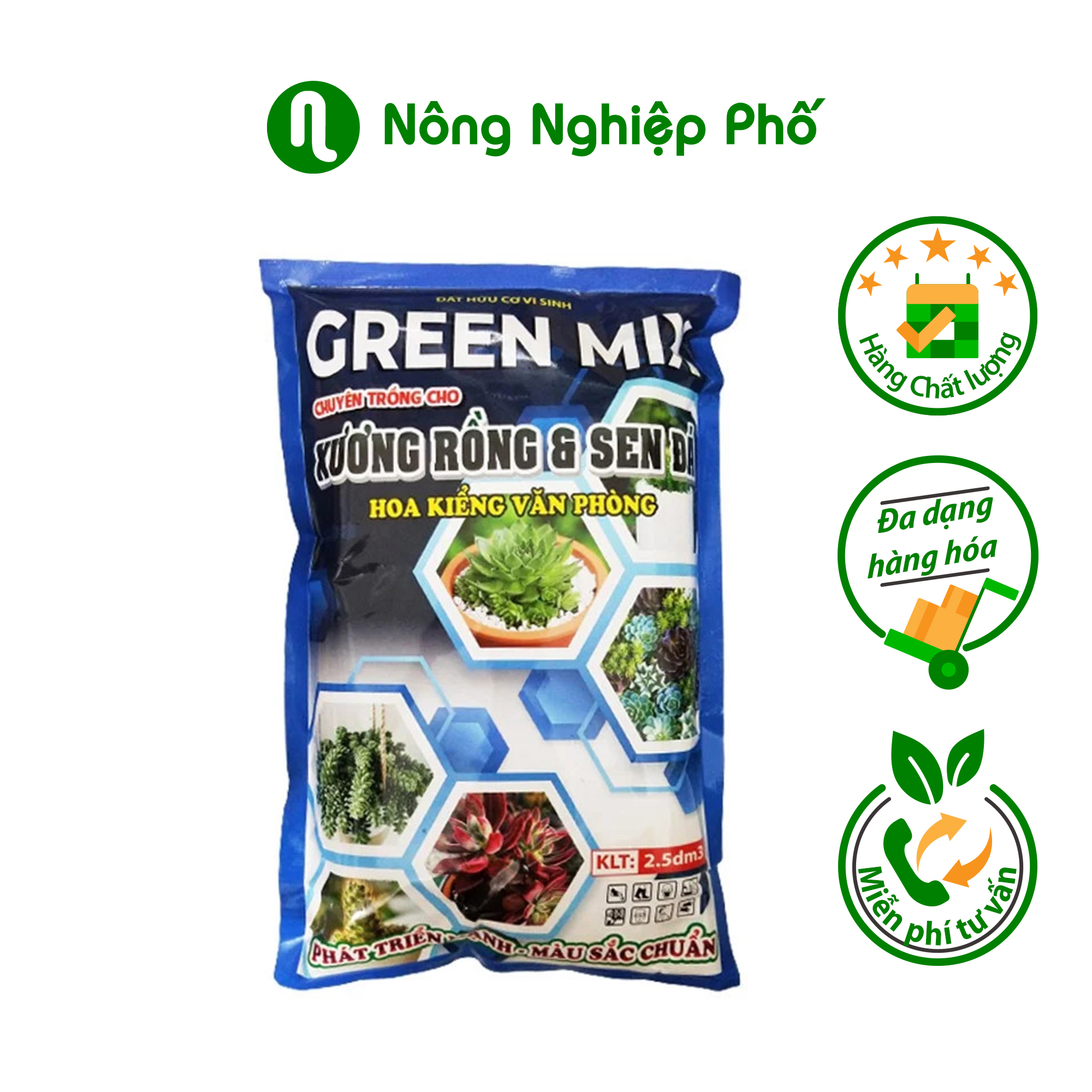 Đất hữu cơ vi sinh trồng xương rồng, sen đá, hoa kiểng trộn sẵn Green Mix - Gói 2dm3 ~ 800gr