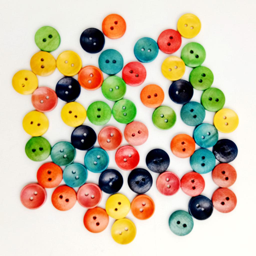 100 Pieces Mixed Wooden Buttons Sewing Scrapbooking Decor DIY Crafts 15mm