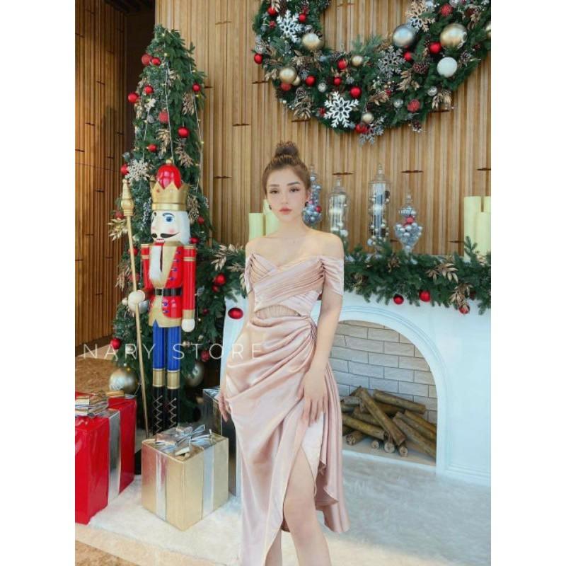 Đầm body bẹt vai xếp ly sexy
