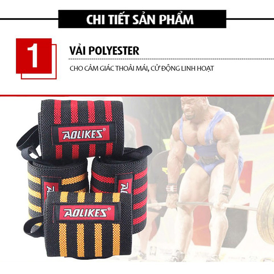 Đai Quấn Cổ Tay tập GYM Chính hãng Aolikes loại 4 vạch cao cấp dài 60cm