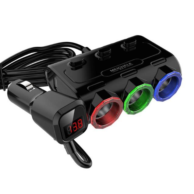 Bộ chia nguồn ô tô Meichele cao cấp 3 Tẩu - 2USB LCD