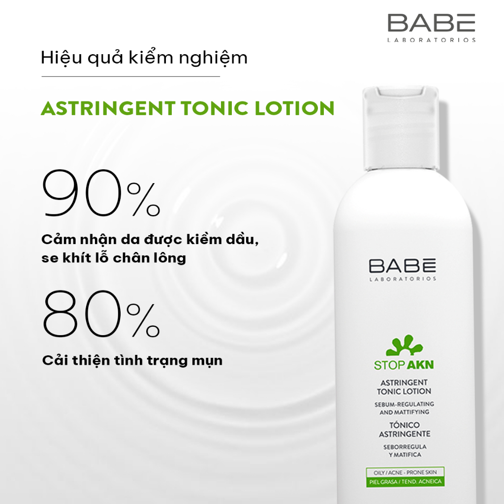 Toner cân bằng dầu nhờn, hỗ trợ giảm mụn, se khít lỗ chân lông BABE Stop AKN Astringent Tonic Lotion 250ml