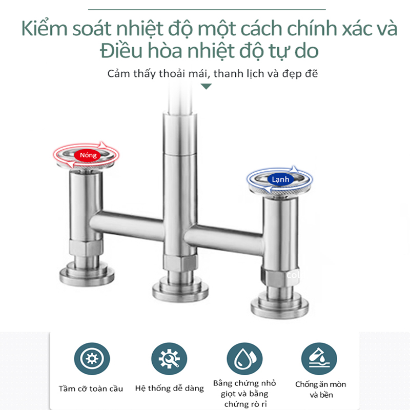 304 nhà bếp bồn nước kéo vòi nước nóng và lạnh 360 độ quay nhiệt độ chống ăn mòn bằng thép không gỉ 304