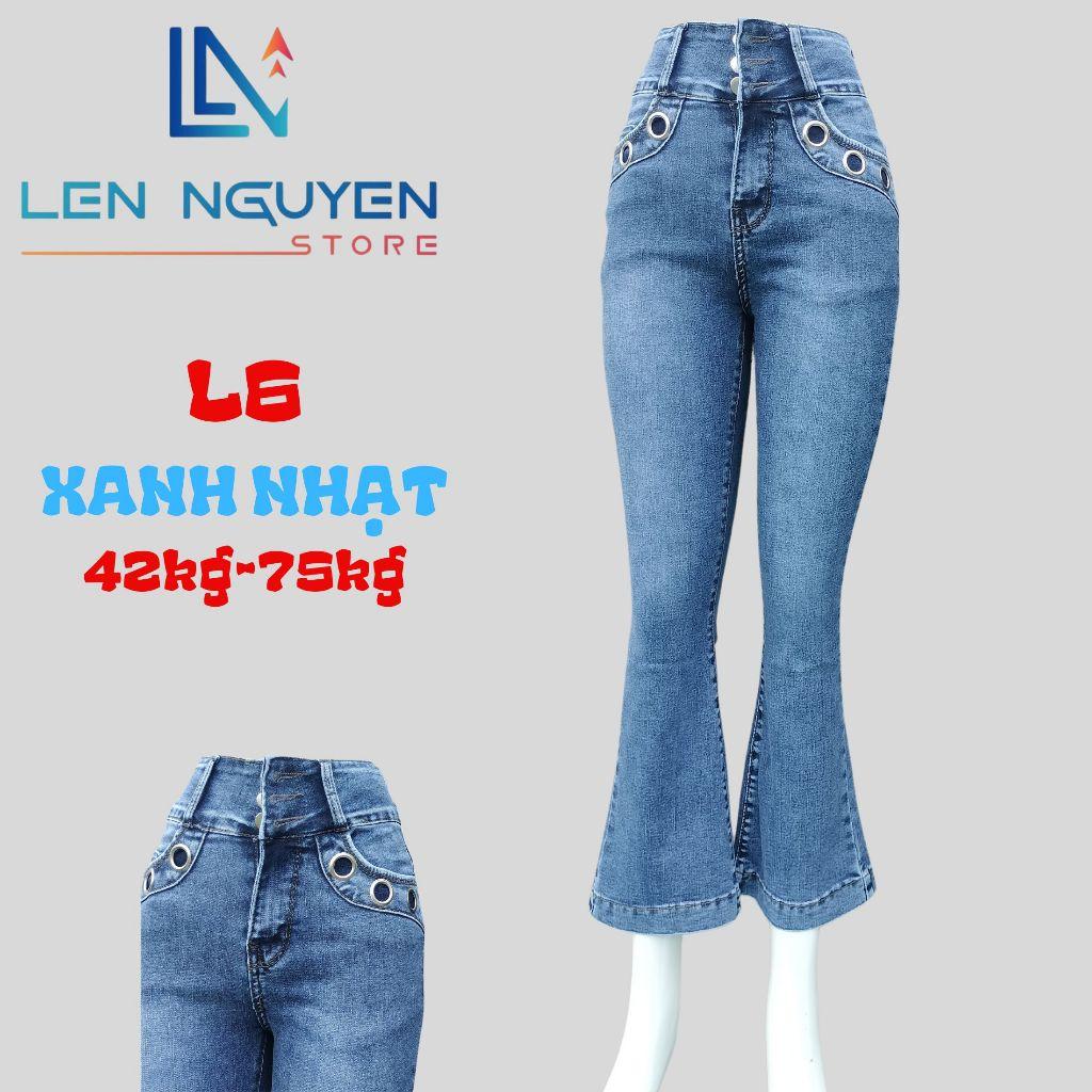 L6_Quần jean nữ, loe, lưng cao, quần bò nữ dáng ôm, quần rin nữ có big size, cho 42kg đến 75kg,LEN NGUYEN STORE - Xanh Nhạt