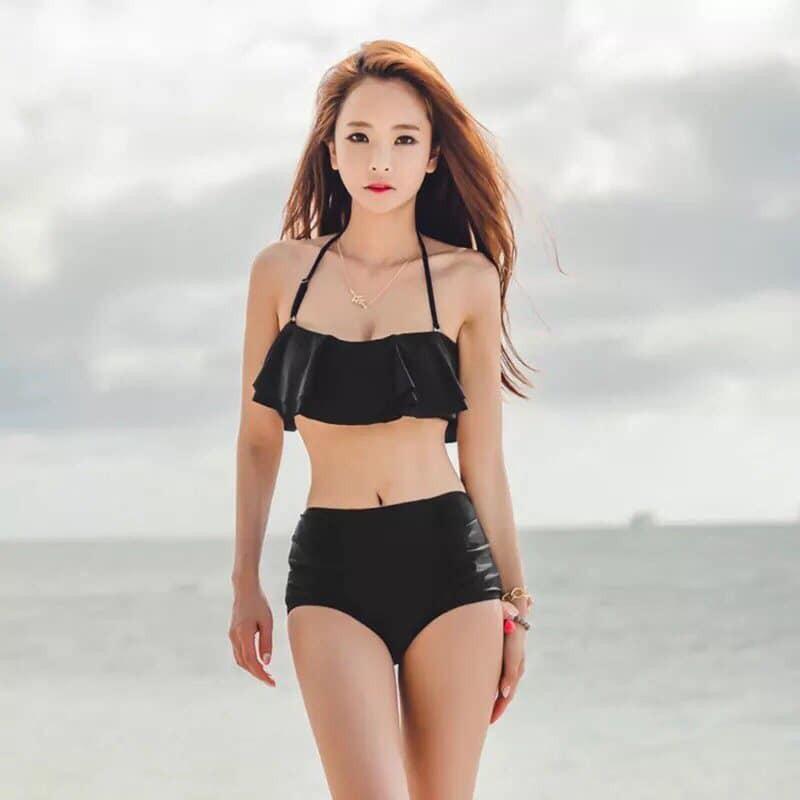 Đồ bơi Bikini 2 mảnh viền bèo đan lưng váy QP019
