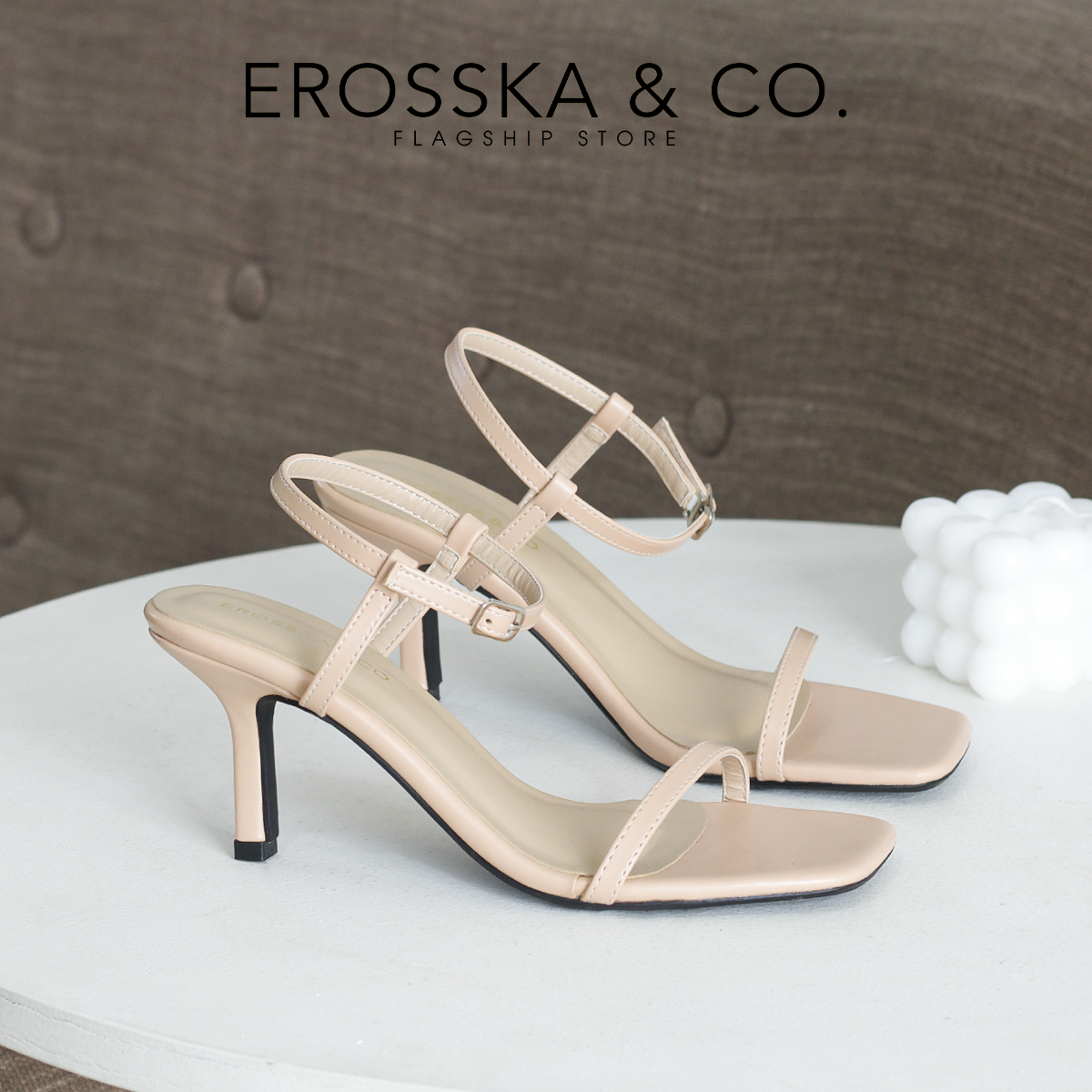 Erosska - Giày sandal cao gót nữ mũi vuông quai mảnh cao 7cm - EB062