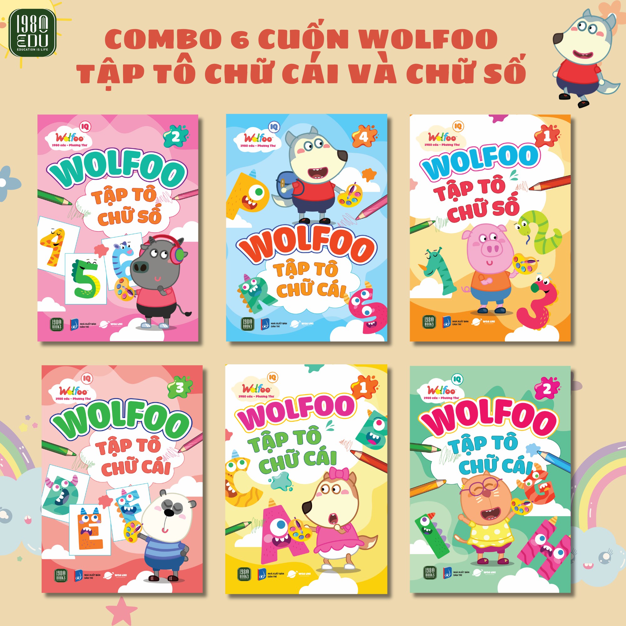Combo 6 cuốn Wolfoo Tập Tô Chữ Cái Và Chữ Số