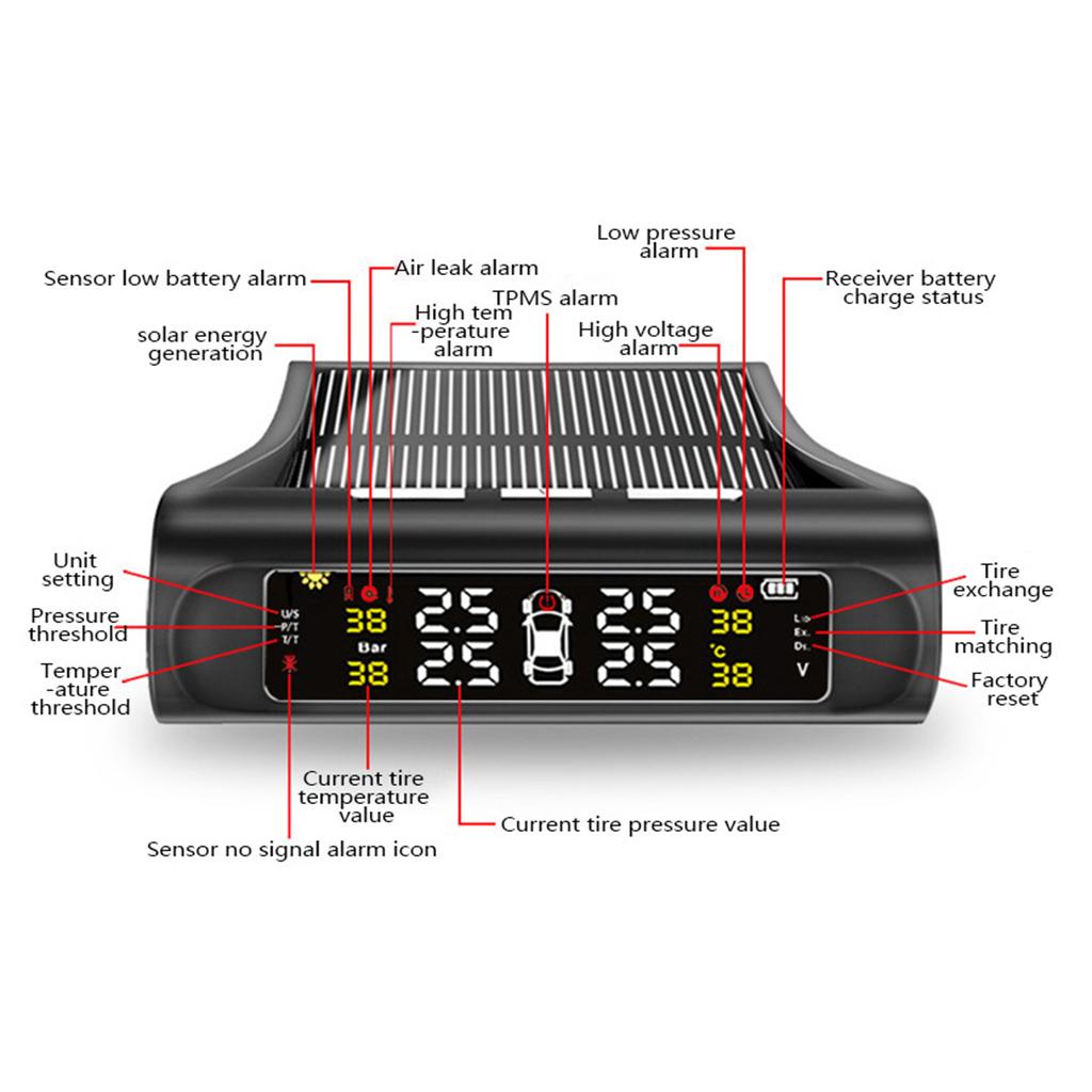 RV Car TPMS Tire Pressure Alarm Monitor System Solar Power External Sensor
