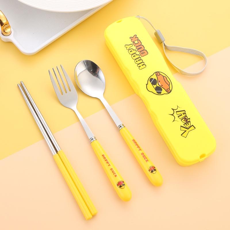 Bộ Đũa Thìa Dĩa Ăn Hoa Quả Cá Nhân Họa Tiết Con Vịt Decor Văn Phòng Cute