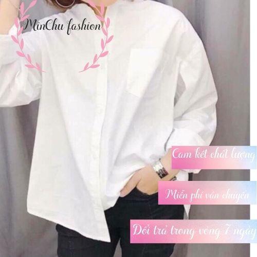 Áo sơmi trắng học sinh nữ phom suông rộng dáng dài free size_Minchu