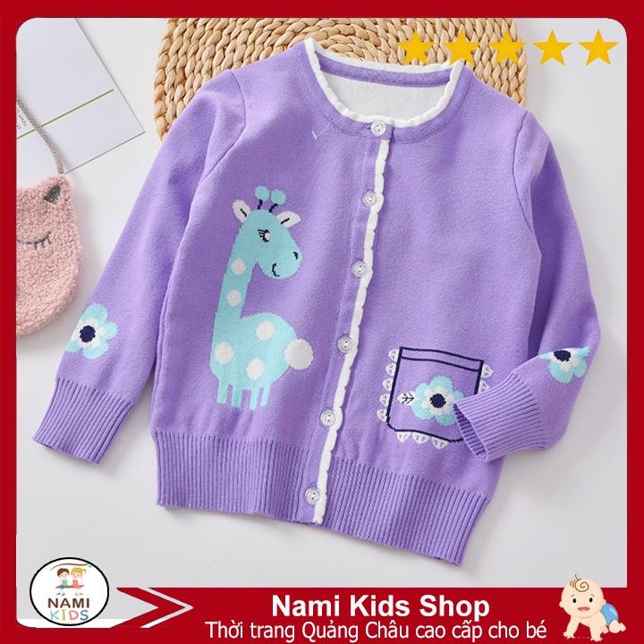 Áo khoác cardigan len họa tiết bông hoa và hươu cao cổ dễ thương cho bé gái