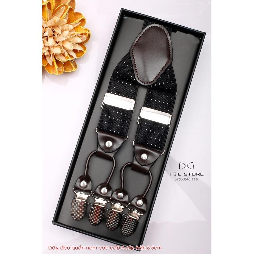 Dây đeo quần nam chữ Y 3.5cm 6 clip khóa kẹp - dây yếm quần nam cao cấp đen chấm bi