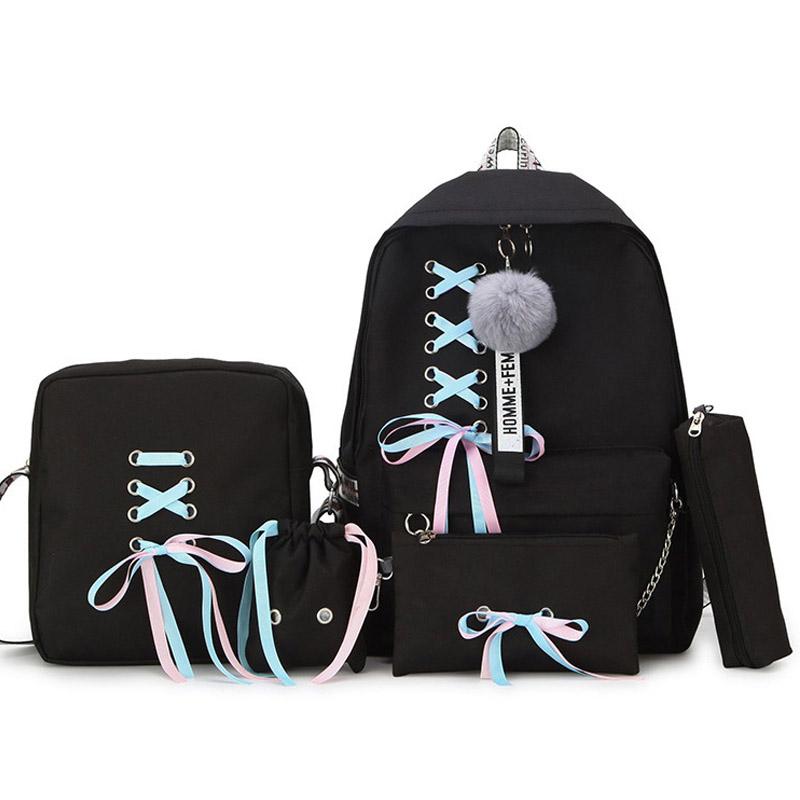 Bộ 4 Ba Lô Đi Học Nữ Thời Trang Nơ Trường Túi Cho Bé Gái Trẻ Em Túi Trẻ Em Schoolbag Cổ Túi Đeo Vai