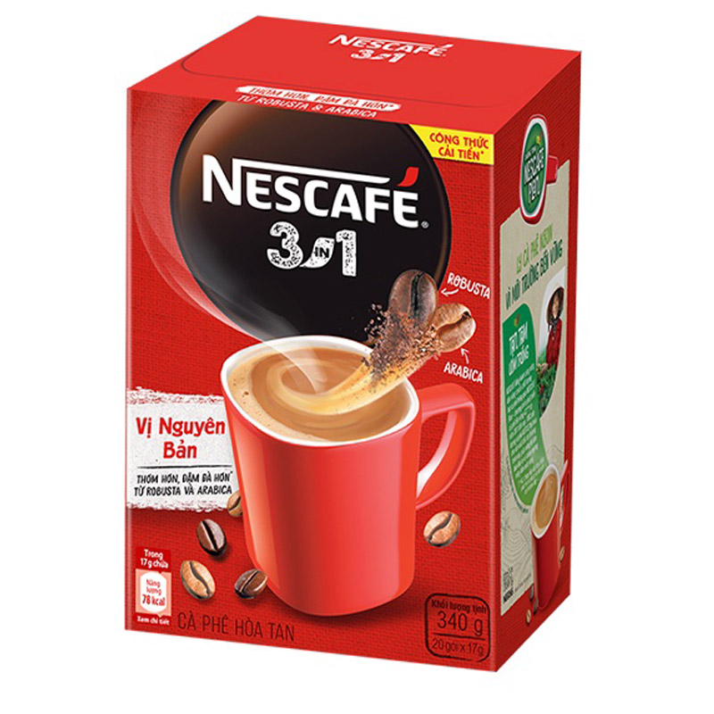 Cà phê hoà tan NESCAFÉ 3IN1 VỊ NGUYÊN BẢN - công thức cải tiến - COMBO 3 hộp x 20 gói - [TẶNG 4 HỘP NHỰA INOCHI 750ml &amp; 1000ml]