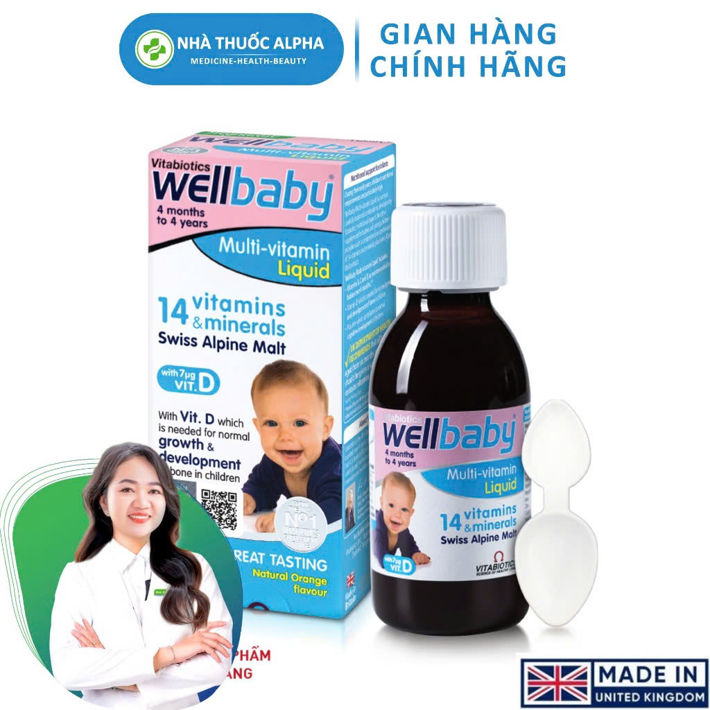 Siro Vitabiotics Wellbaby Multi-vitamin Liquid bổ sung vitamin và khoáng chất cho trẻ (Chai 150ml)