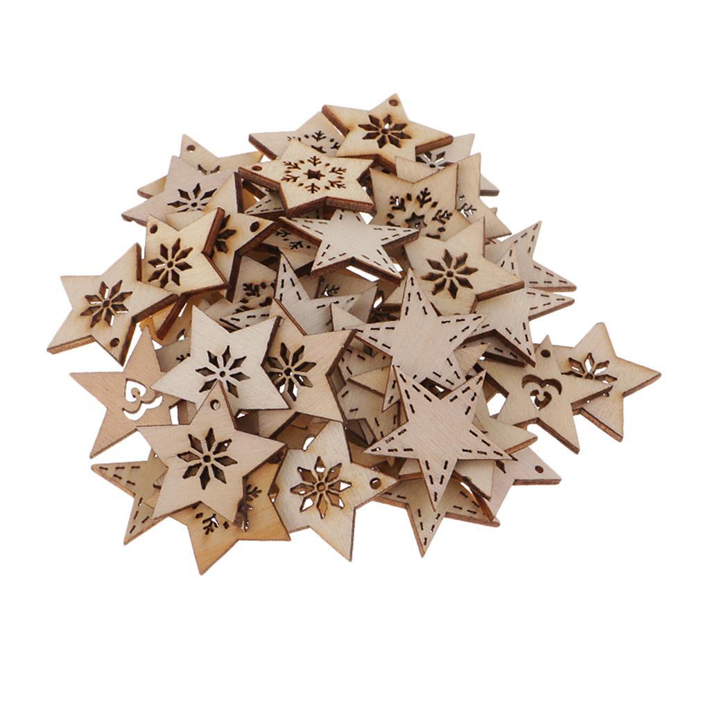 100pcs Unfinished Wood Carved Star Cutout Shapes Wooden Pieces Embellishment