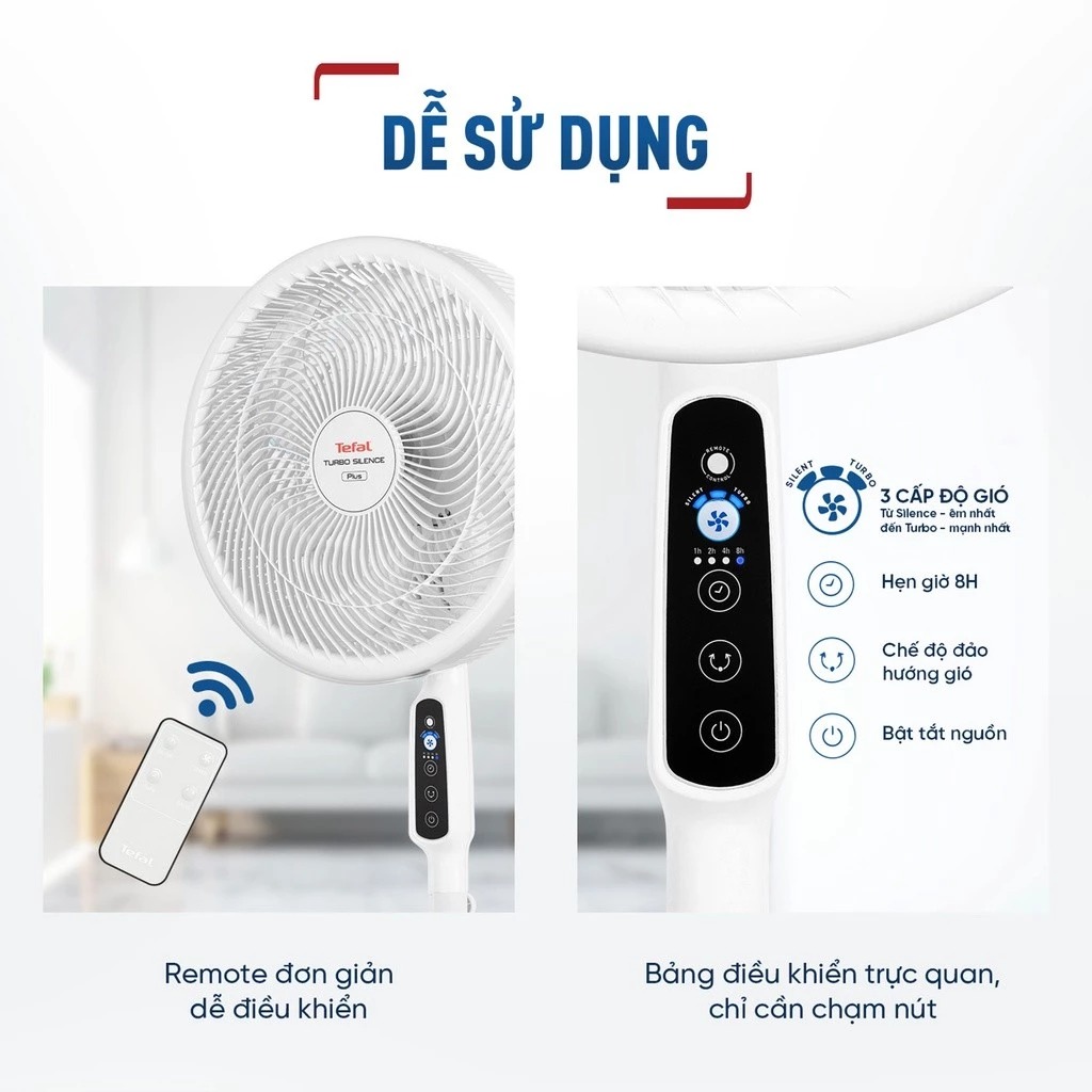 Quạt Đứng Tefal Turbo Silence Plus VH689690 - Có Điều Khiển Từ Xa - Gió Đối Lưu - Bảo Hành 24 Tháng (Hàng nhập khẩu)