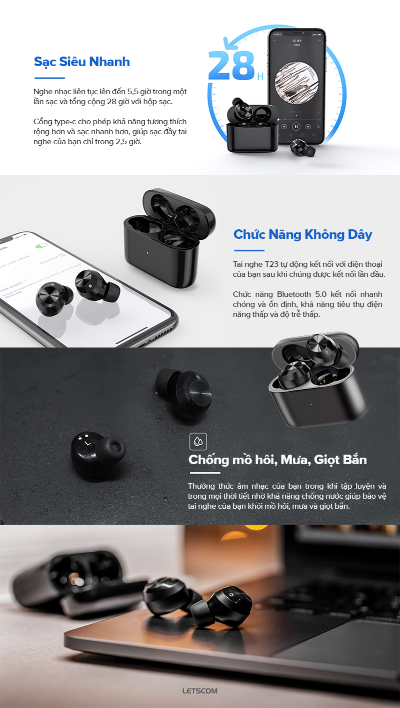 Tai Nghe Bluetooth T23, Âm Thanh Cực Chất - Hàng Chính Hãng