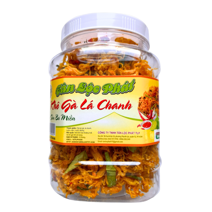 KHÔ GÀ LÁ CHANH VÀ KHÔ GÀ BƠ TỎI TÂN LỘC PHÁT COMBO 1KG - MỖI HŨ 500G