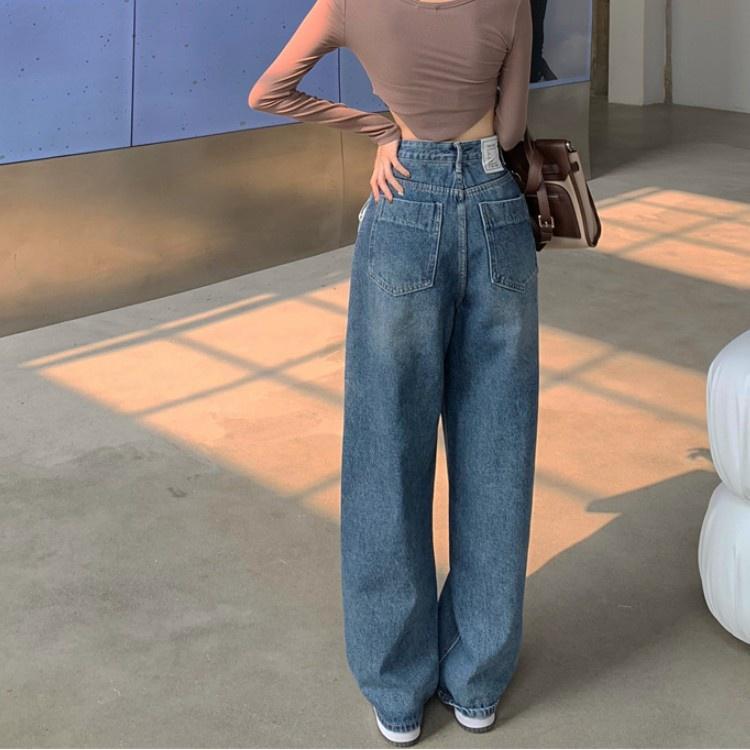 Quần Jeans Nữ Ống Rộng Gân Chéo Dáng Thụng Tôn Dáng
