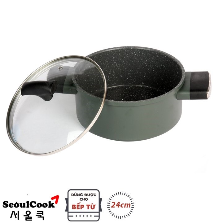 Combo nồi 24cm + chảo 24 cm đáy từ/Induction cao cấp Hàn Quốc Seoulcook Healthy, thiết kế hiện đại, dùng được tất cả các bếp - Hàng chính hãng