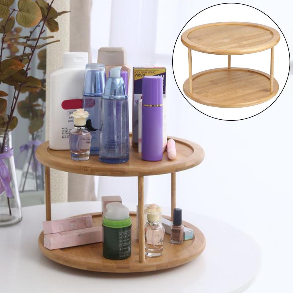 Bamboo Turntable Kitchen Organizer Rack Spice Storage 12 Inch 2 Tier