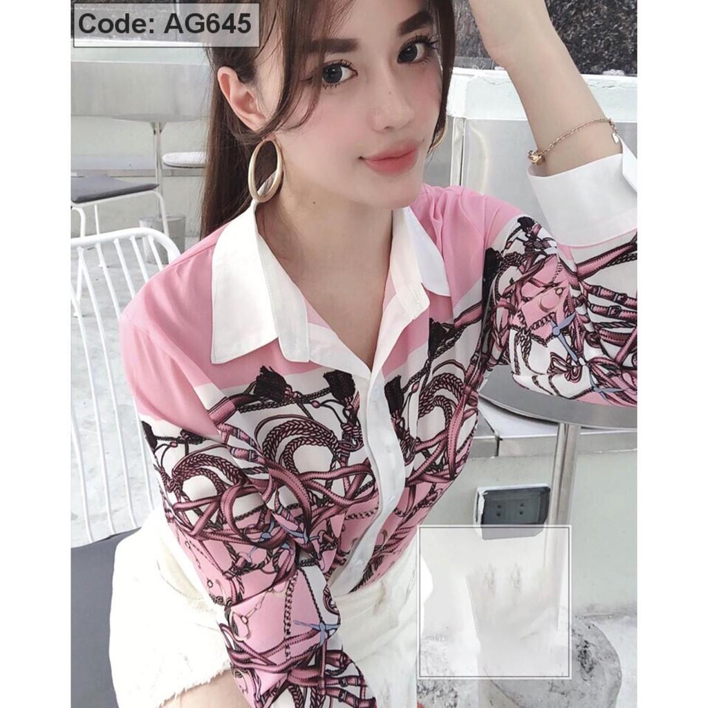 Áo Sơ Mi Nữ Form Dài In Họa Tiết AG645125