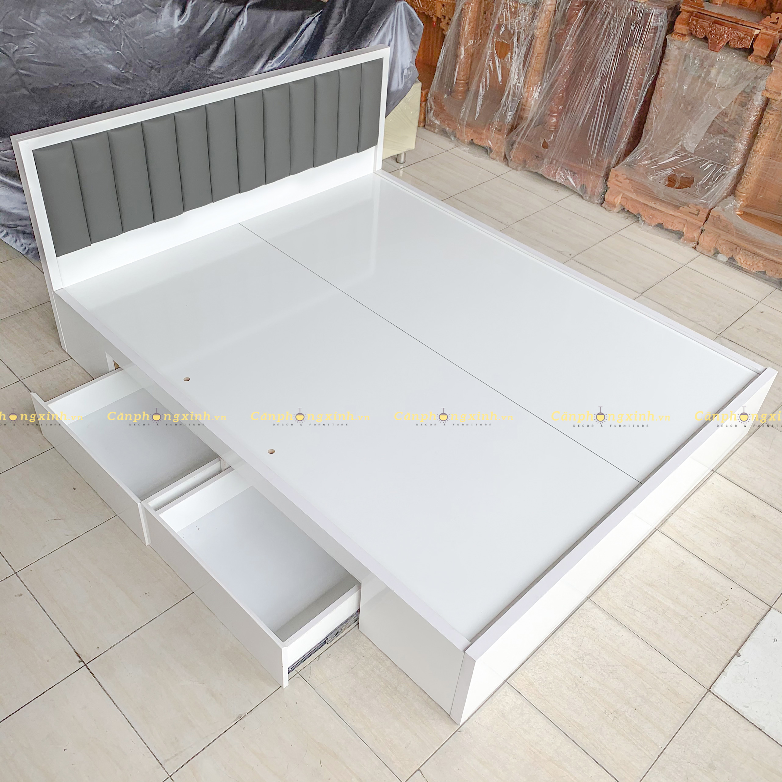 Giường ngủ bọc nệm gỗ MDF 2 hộc kéo CPX-G37
