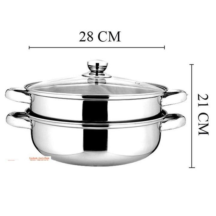 Nồi hấp inox 2 tầng size 28 cm tiện lợi dùng được tất cả các loại bếp