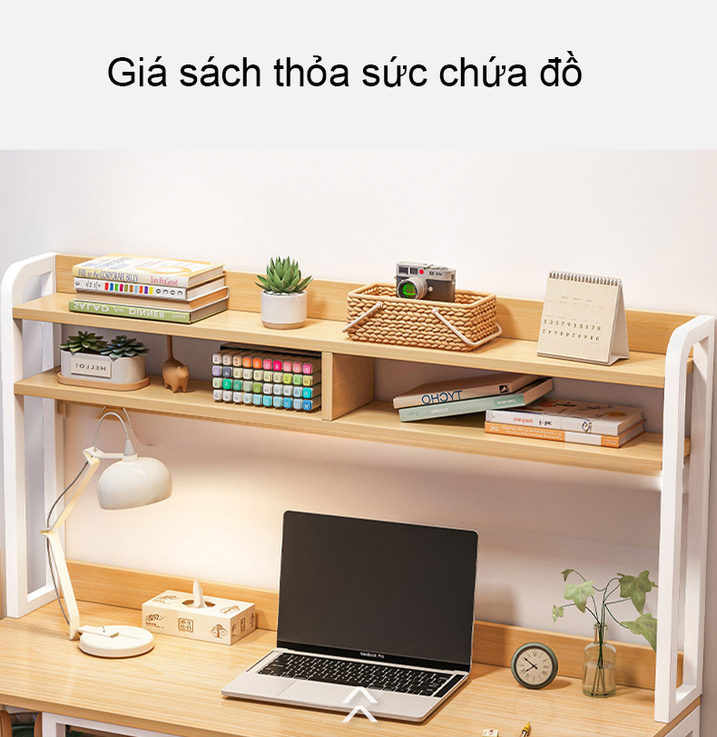 Bàn làm việc kèm 2 tầng thiết kế mặt gỗ MDF dễ lau chùi, khung sắt sơn tĩnh điện chắc chắn