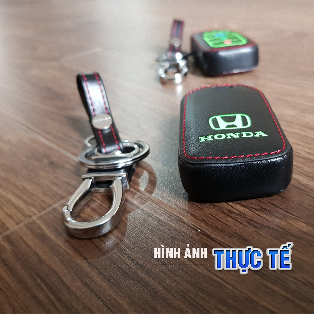 Cho xe Honda, bao da chìa khóa ô tô 3 nút dạ quang kiêm móc khóa chất liệu da, Inox MIHOCO Honda 3N/ Hàng chính hãng