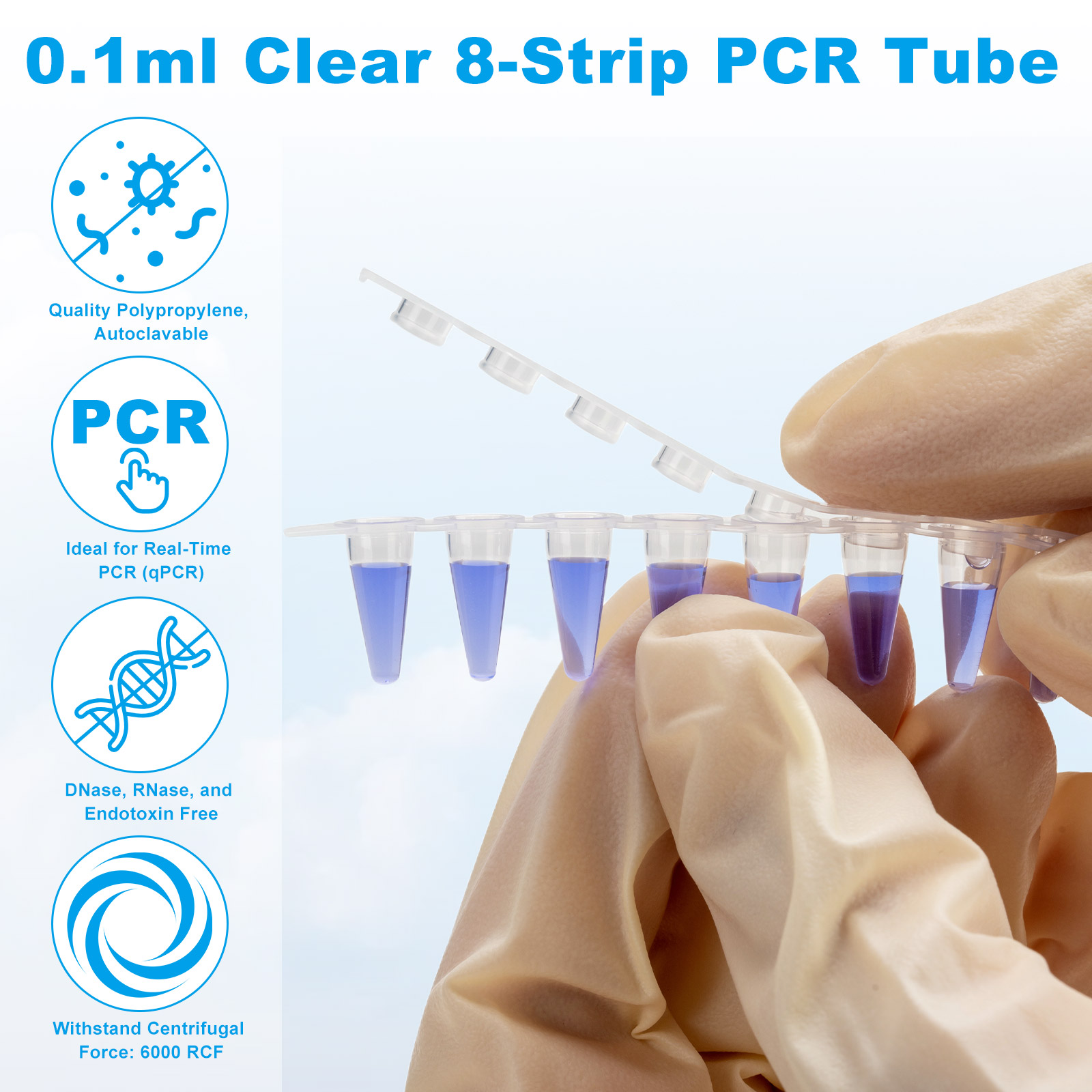 8-Strip PCR 0.2ml, nắp phẳng (8-Strip PCR Tubes), 125 Strip/hộp, hàng nhập khẩu chính hãng