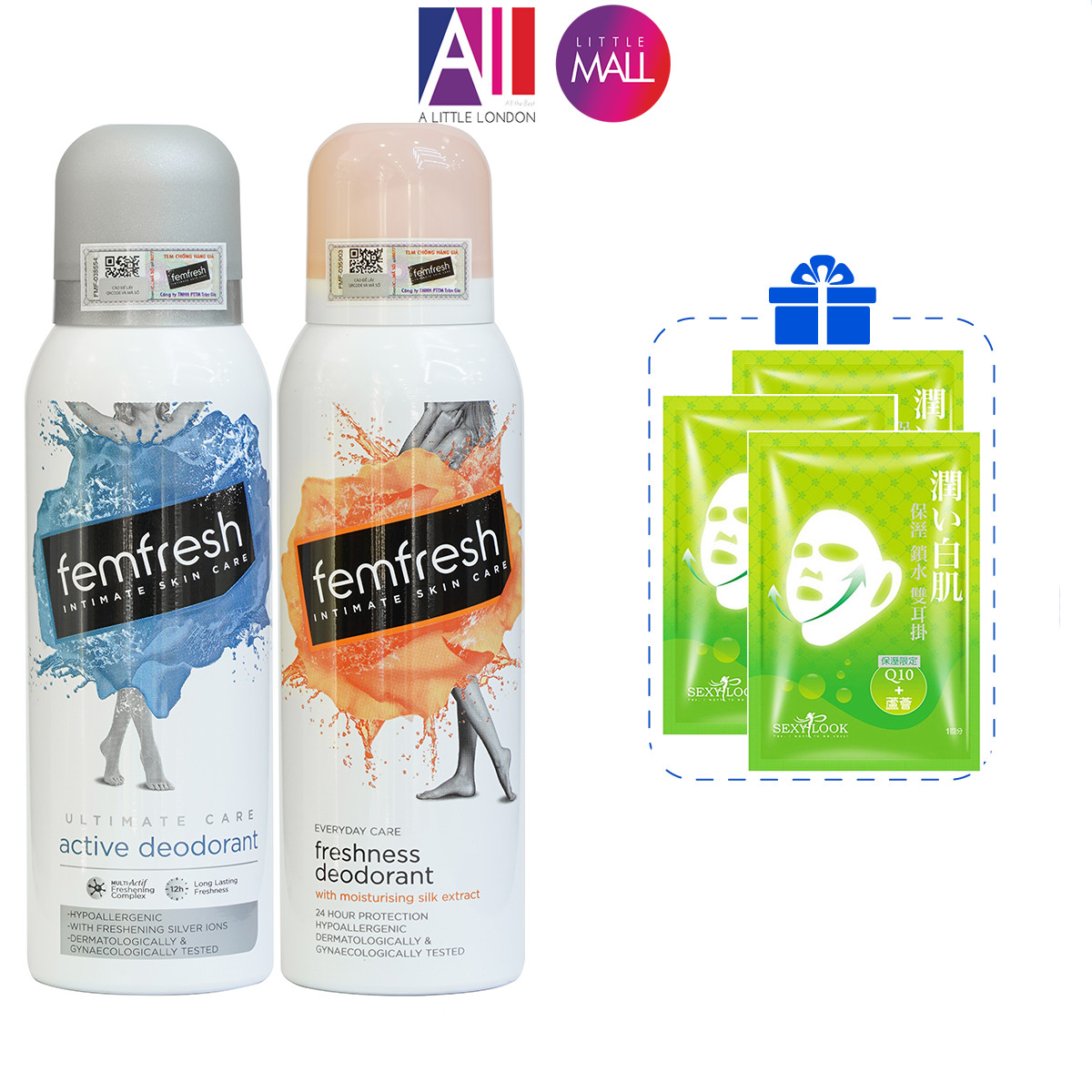 Xịt thơm mát vùng kín cao cấp Femfresh 125ml TẶNG 3 mặt nạ Sexylook (Nhập khẩu