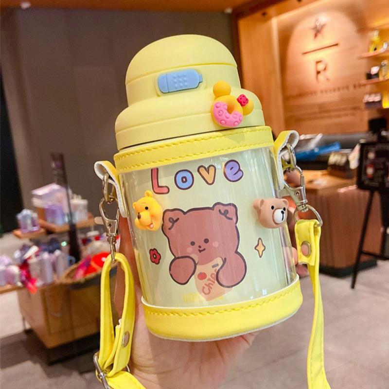 560Ml Dễ Thương Chân Không Nước Ngoài Trời 304 Thép Không Gỉ Cốc Có Ống Hút Trễ Vai Tay Sinh Viên Cốc Nước Di Động Giữ Nhiệt ly