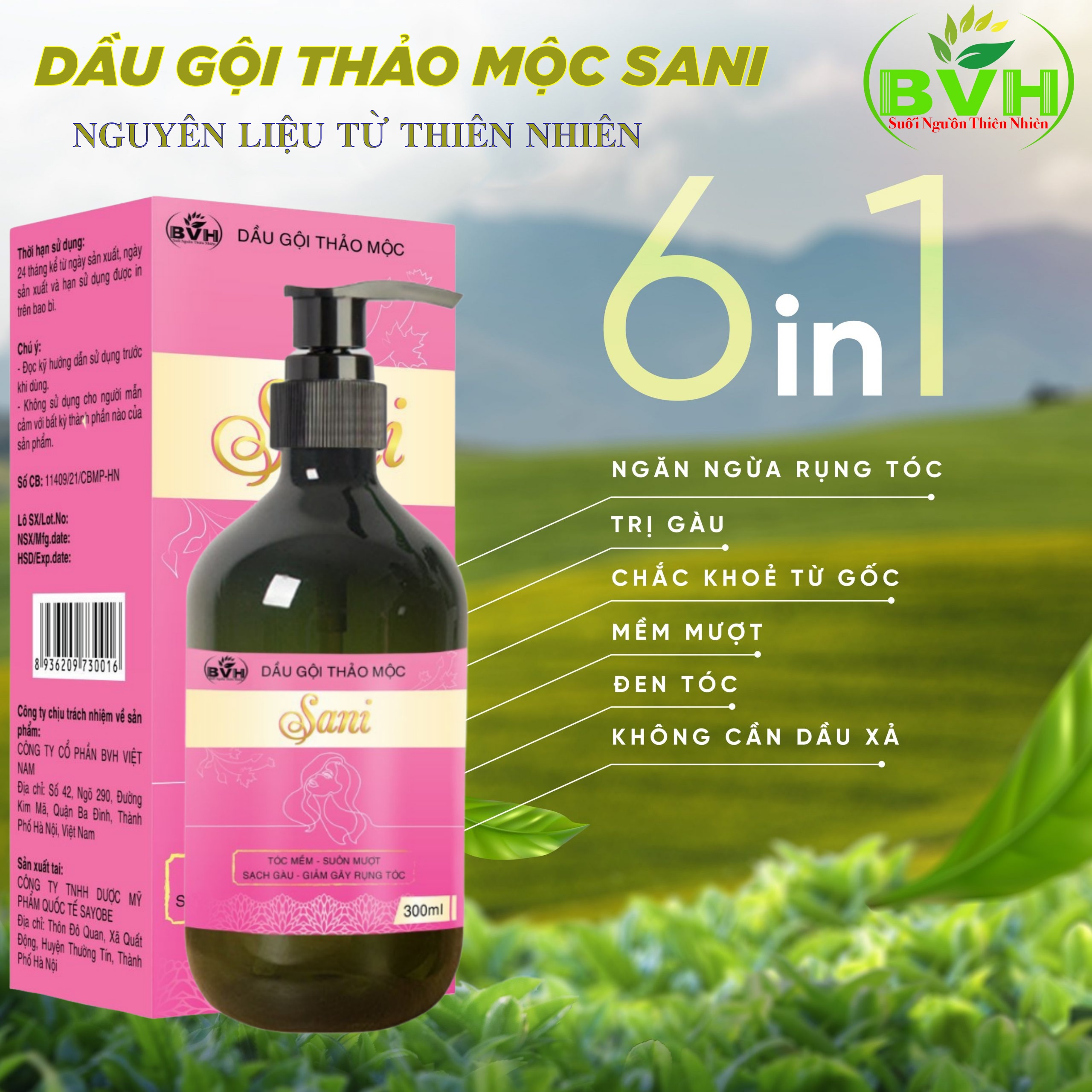 Dầu gội dược liệu Thảo Mộc SaNi - Ngăn ngừa nấm da đầu, gàu, Kích Mọc Tóc