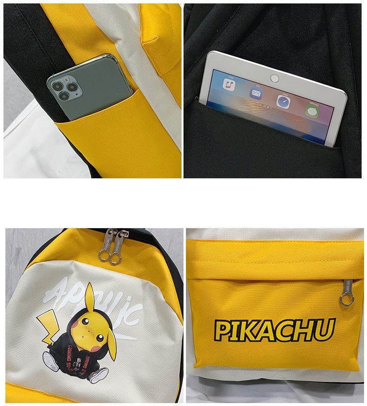 Bộ Balo nữ đi học hình Pikachu cực ngộ nghĩnh, siêu Cute + Túi đeo vai + Ví cầm tay + Hộp bút - BL141