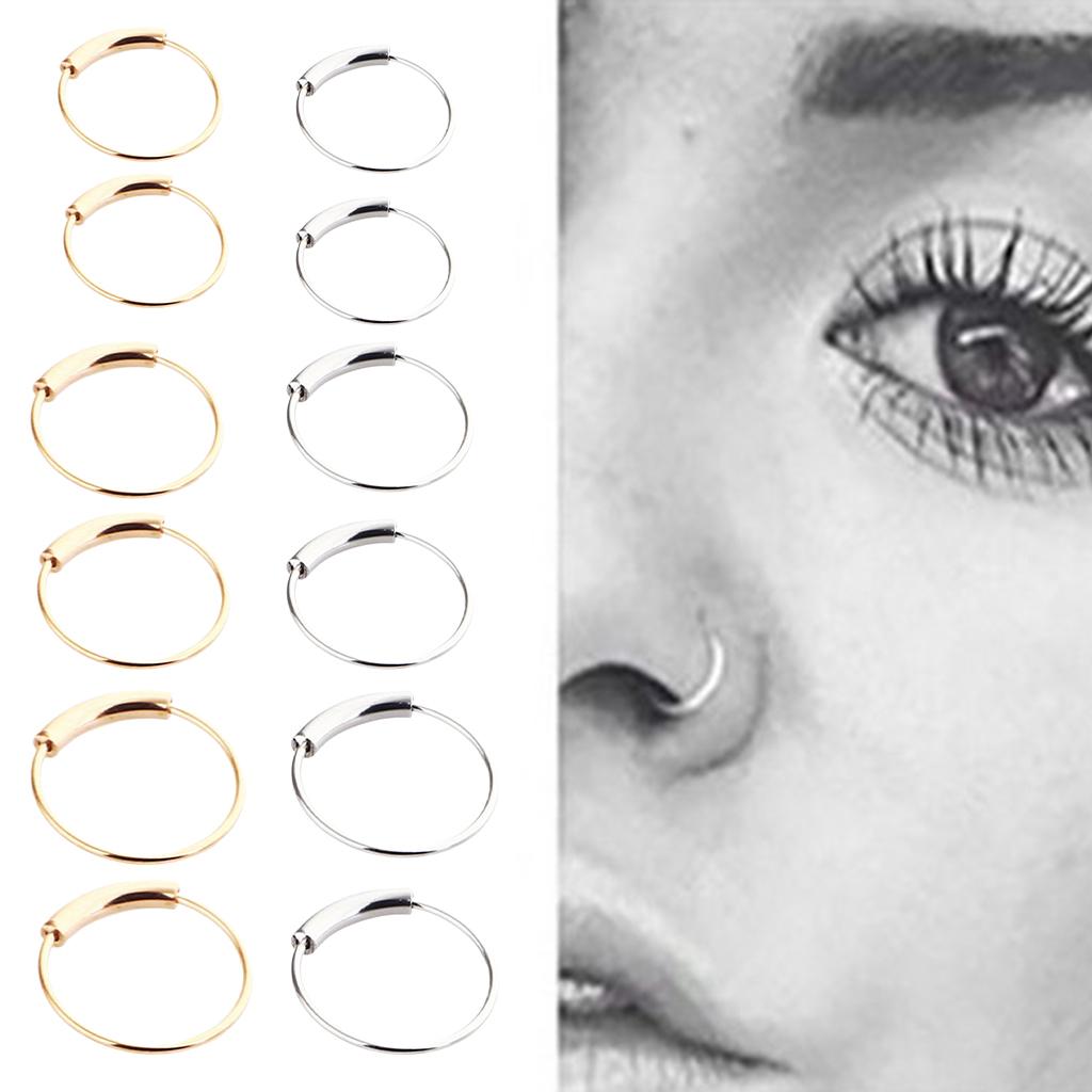 2pcs Nose Ring Nose Hoop Tragus Helix Ear Piercing Steel Ring 6mm Silver