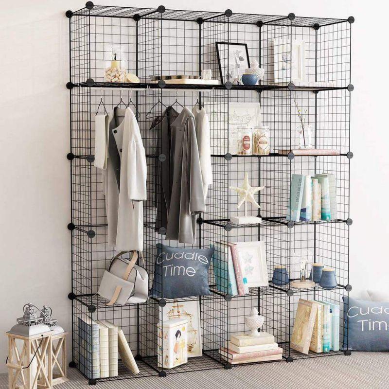 Kệ Treo quần áo, Tủ treo quần áo khung lưới lắp ghép phong cách đương đại 5 tầng 4 khoang