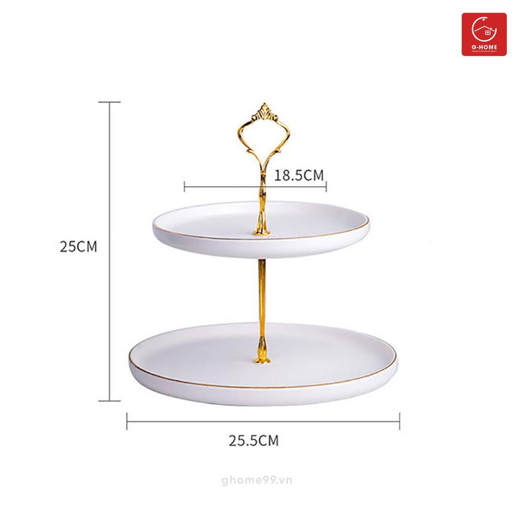 Đĩa đựng hoa quả 2 tầng đĩa sứ đựng bánh kẹo Ghome Decor trang trí nhà cửa
