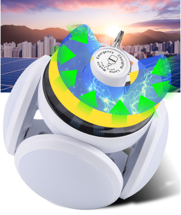 Đèn cắm trại năng lượng mặt trời 4 lá gấp tích hợp pin sạc