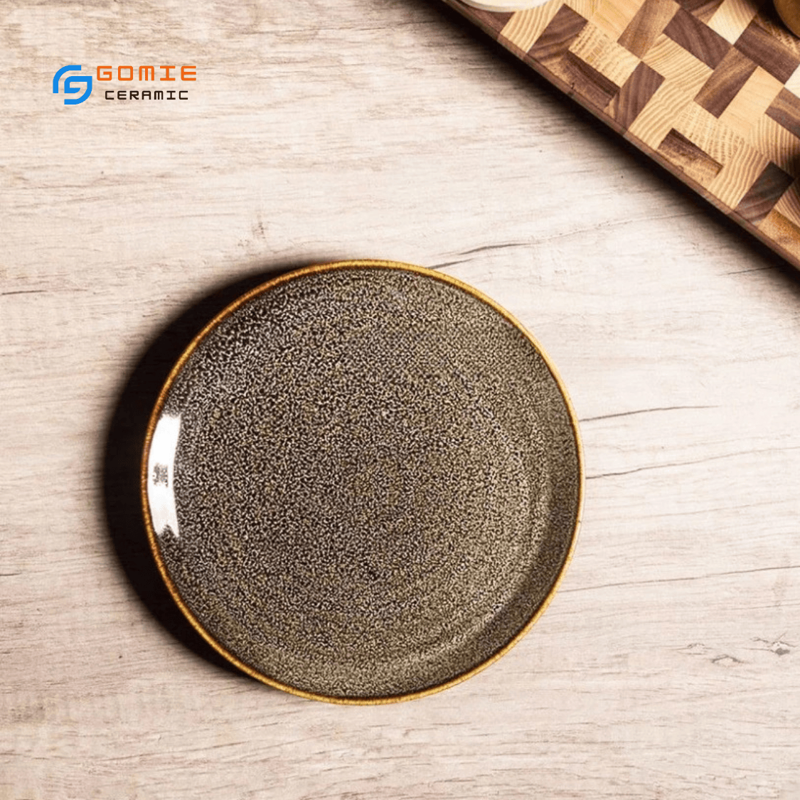 Đĩa tròn men nâu tuyết hỏa biến cao cấp GOMIE BÁT  TRÀNG chuyên dùng cho nhà hàng, khách sạn 5 sao