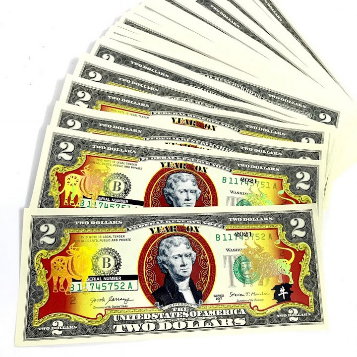 Combo 10 tờ 2 USD hình con Trâu mạ nhũ vàng 2021, dùng để sưu tầm, lưu niệm, làm tiền lì xì độc lạ, may mắn, ý nghĩa - TMT Collection - SP005110