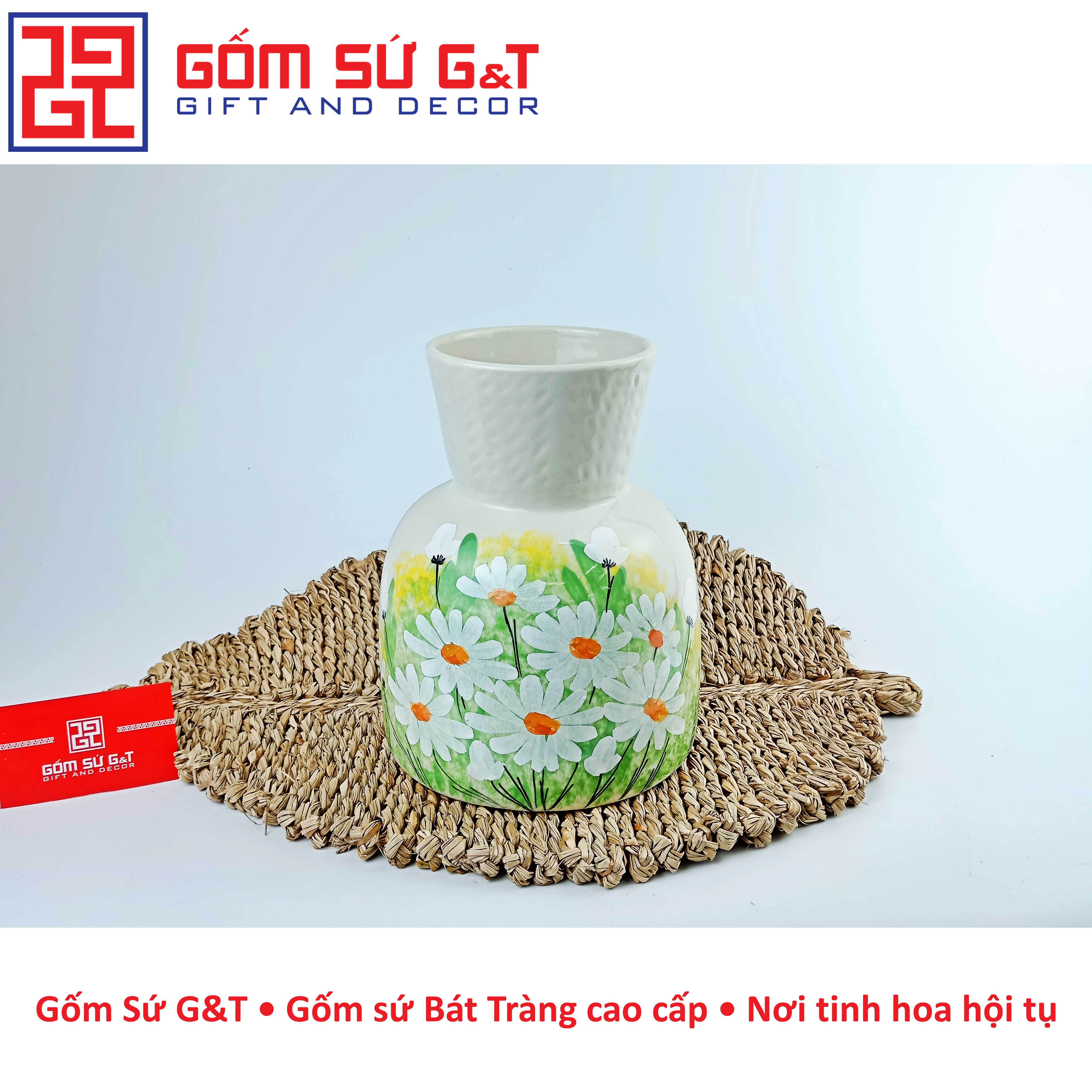 Lọ hoa dáng đầm cổ thấp vẽ cúc họa mi Gốm Sứ G&amp;T