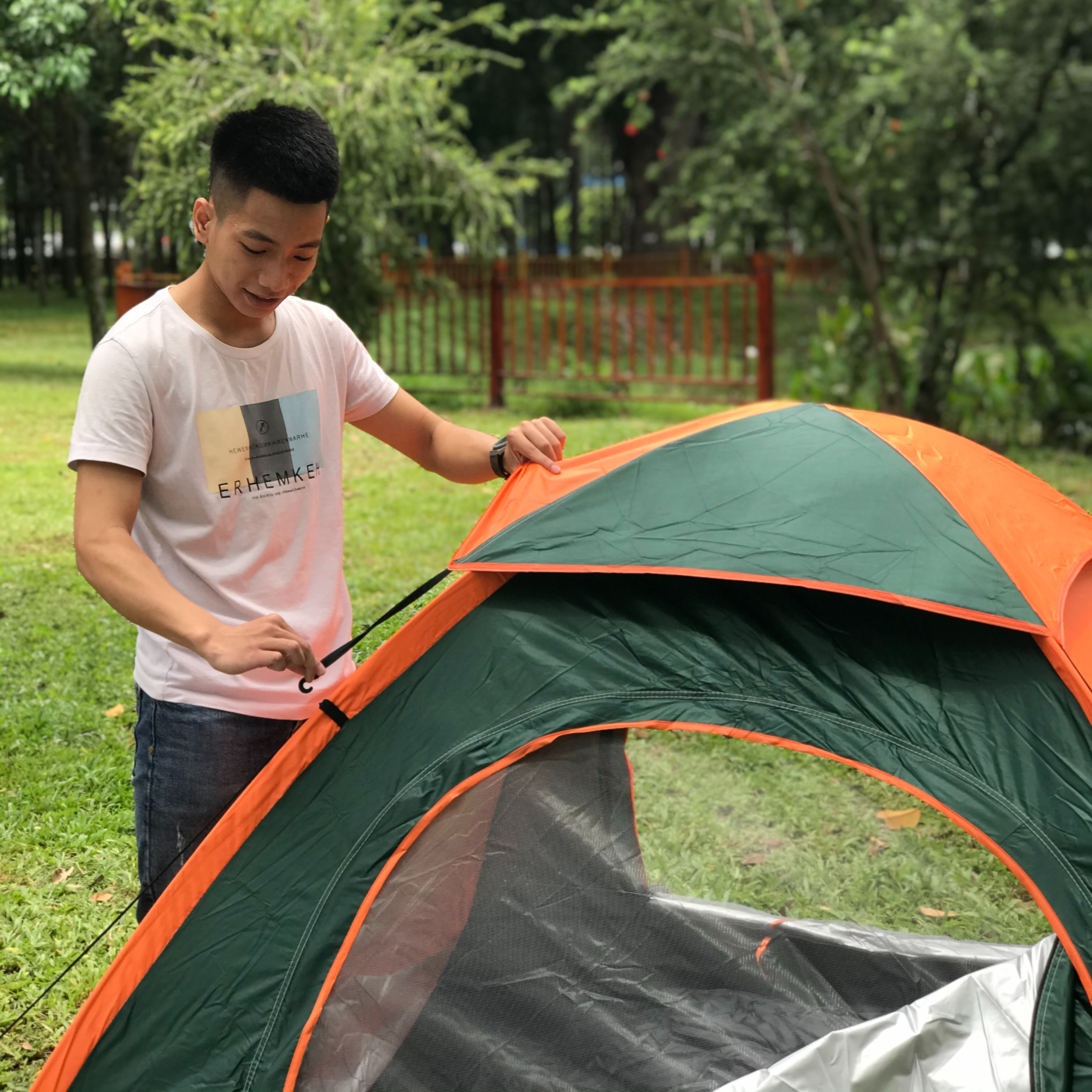 Lều Phượt Du Lịch 4 Người, Lều Cắm Trại Tự Bung Cửa 2 Lớp Chống Muỗi, Gấp Gọn Tiện Lợi, Chống Nước, Chống Tia UV Hiệu Quả, Lều Dã Ngoại Kích Thước 2mx2mx1m3