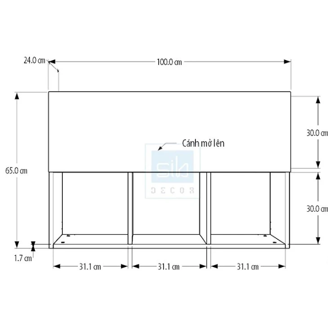 Tủ Sách Văn Phòng Treo Tường 3 Ngăn Có Cánh Tundo CTKT706 KT 100x65x24cm