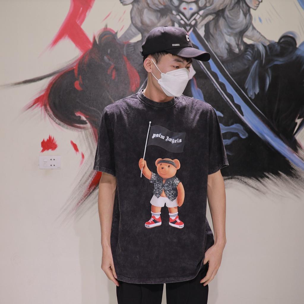 Áo thun loang đen PLAM ANGELS tay lỡ nam nữ chất liệu 100% cotton cao cấp dáng unisex