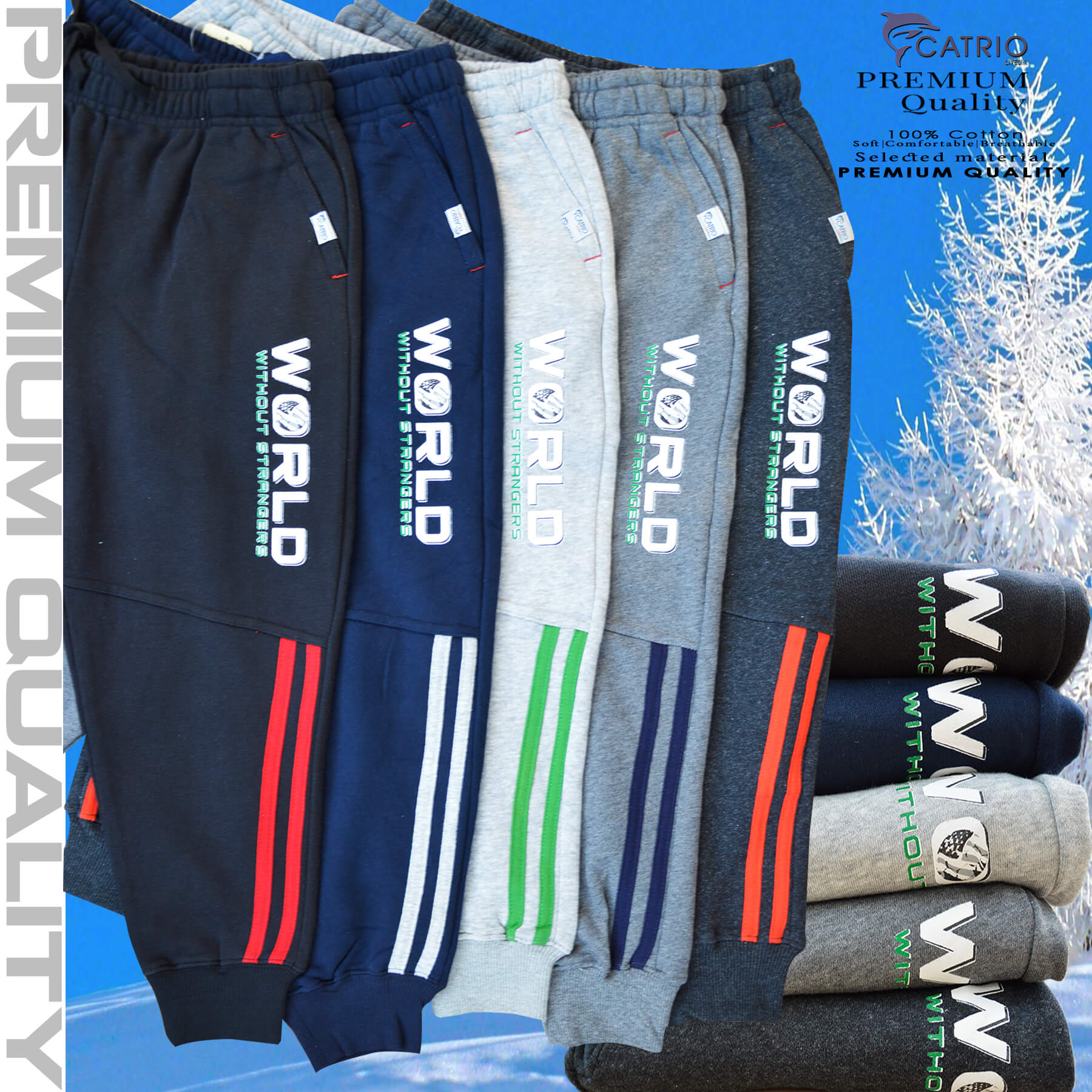 Quần thun dài bé trai vải 100% cotton in WORLD màu ĐEN là quần nỉ trẻ em CATRIO từ 9 tuổi đến 18 tuổi phù hợp thời tiết se lạnh mùa thu đông với kiểu dáng thể thao tuyệt đẹp