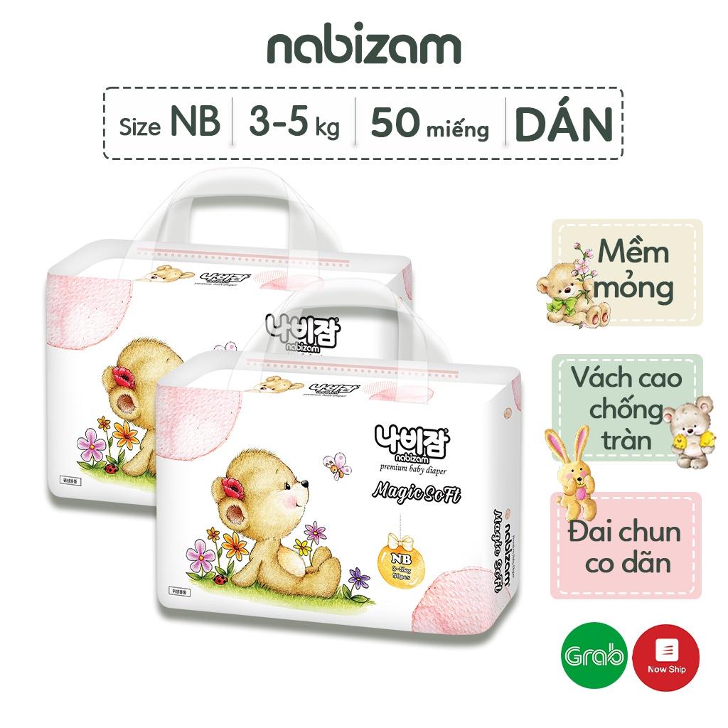 COMBO 2 Bịch Tã/Bỉm Dán NABIZAM Magic Soft Cao Cấp Từ Sợi Bông Được Tuyển Chọn An Toàn Cho Em Bé Size NB 3-5kg,50 Miếng